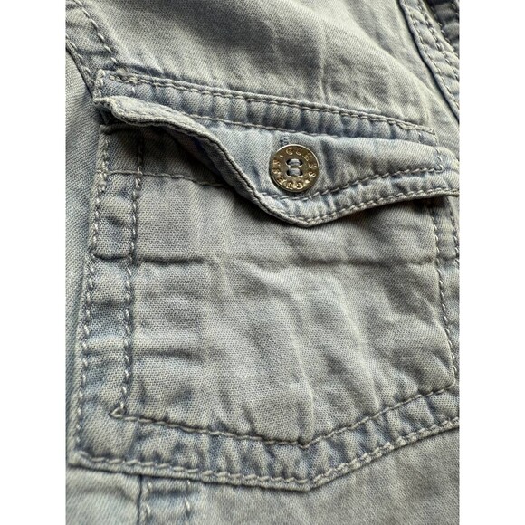 Guess Women Medium Y2K 90s Denim Chambray Shirt Blouse Top Blue Short Sleeve - Picture 3 of 6